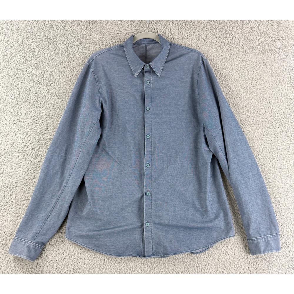 Lululemon Button Down Shirt Mens Large Blue‎ Long Sleeve Technical Casual